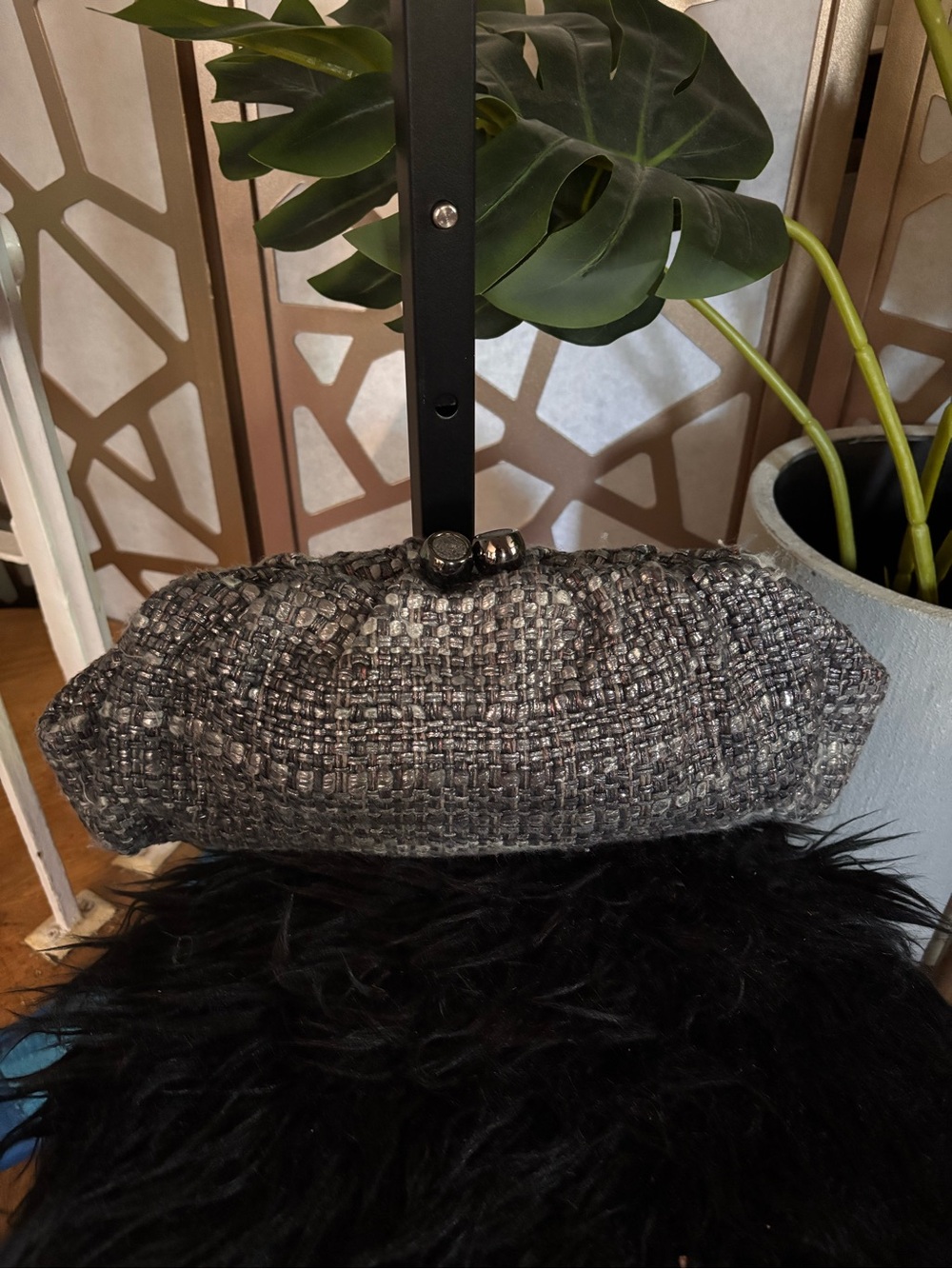 Rebecca Minkoff Gray Tweed Clutch with Metallic Knot Closure